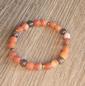 Matte Orange Agate & Brown Cat’s Eye Stretch Bracelet | 6mm Beads | Grounding